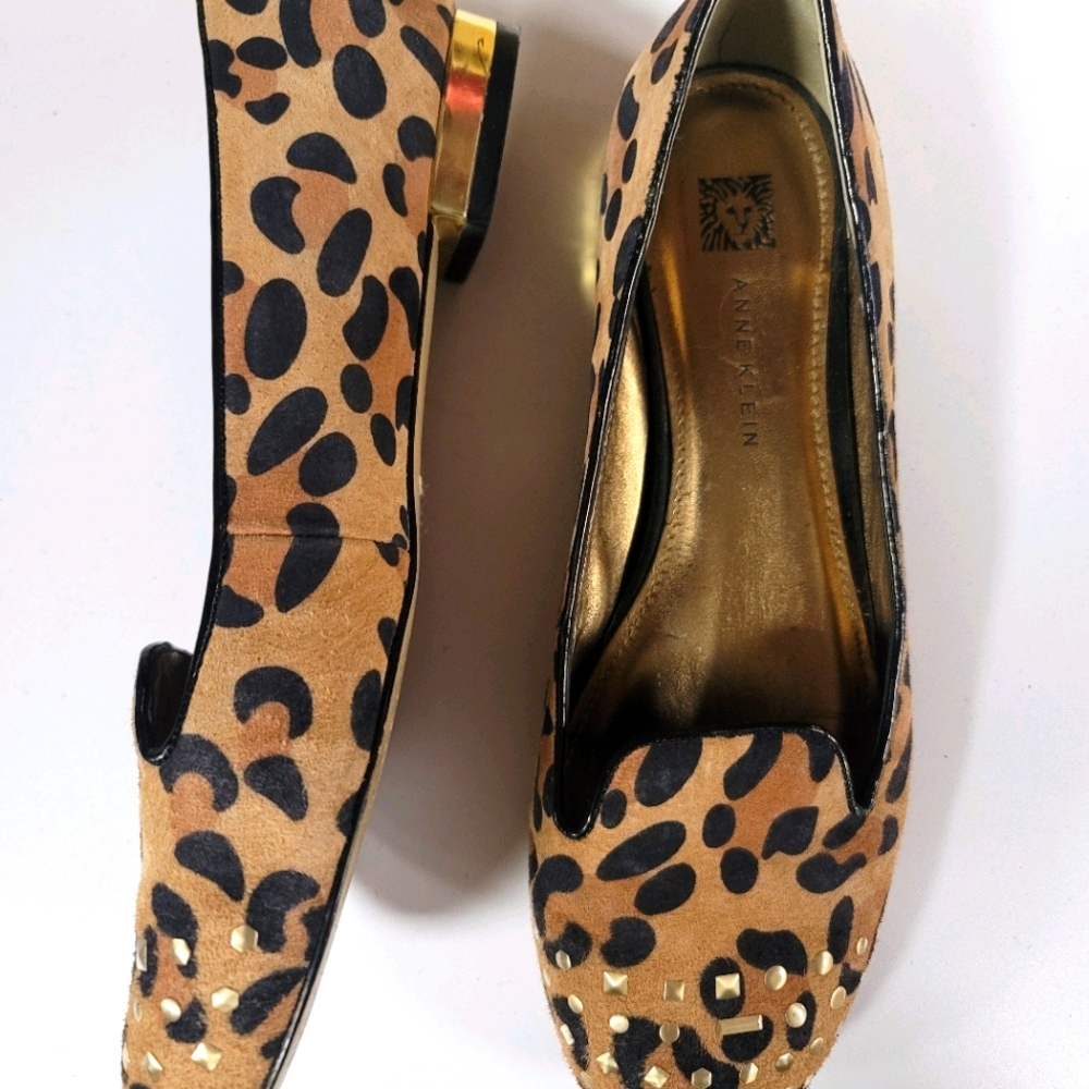 Anne Klein Leopard Print Studded Flats